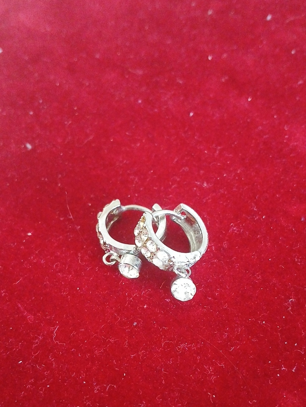 Silver Crystal Hoop Huggie Earrings with Dangle
